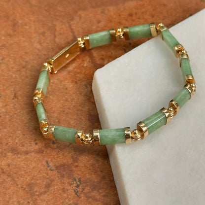 Estate 14KT Yellow Gold Jade Segmented Links Bracelet