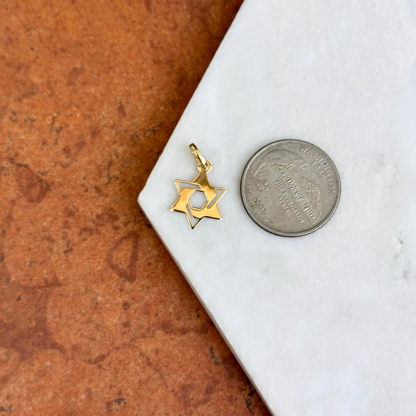 14KT Yellow Gold Star of David Pendant Charm 14mm