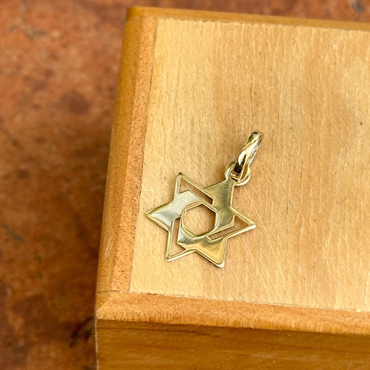 14KT Yellow Gold Star of David Pendant Charm 14mm