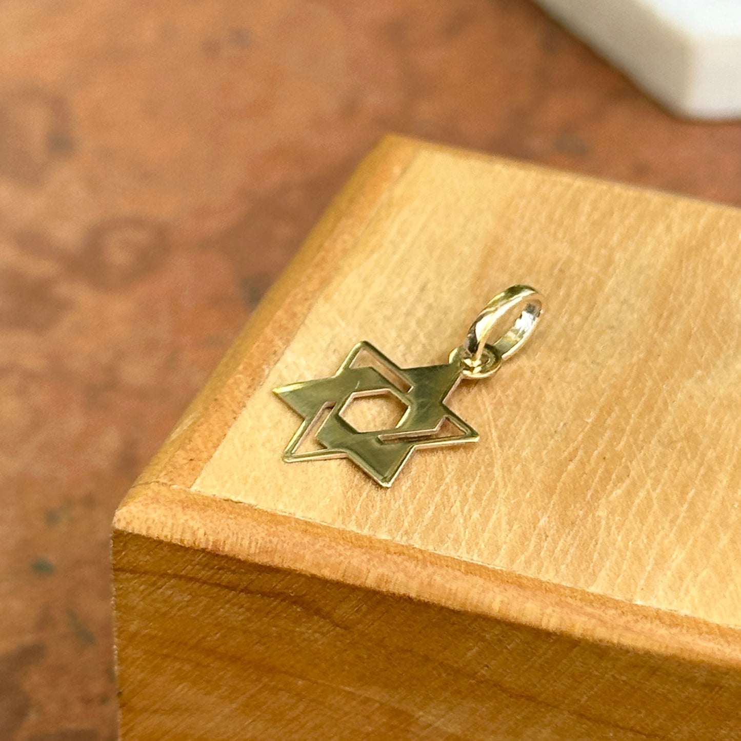 14KT Yellow Gold Star of David Pendant Charm 14mm