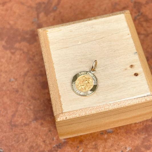 14KT Yellow Gold St Christopher Medal Pendant Charm 12mm