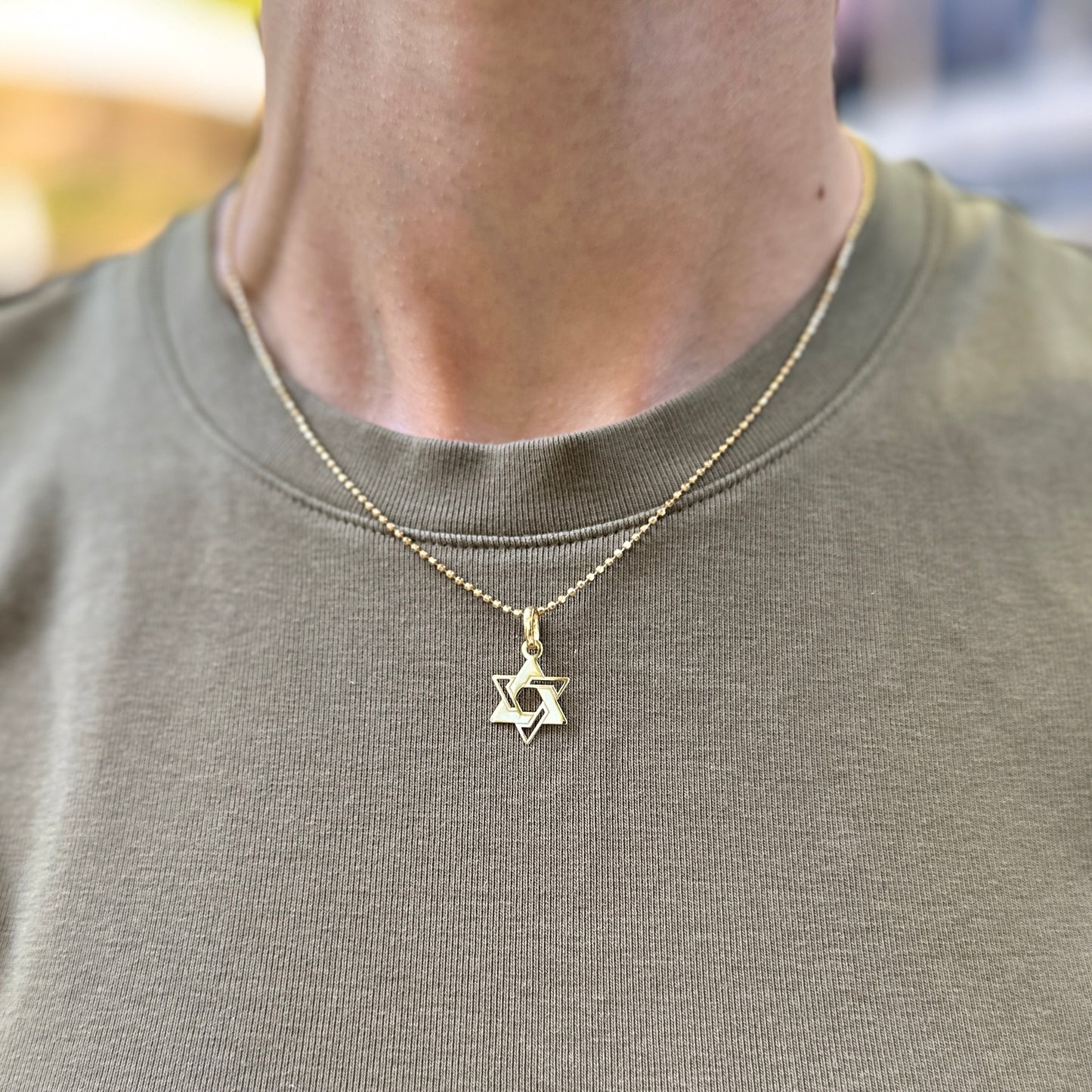 14KT Yellow Gold Star of David Pendant Charm 14mm