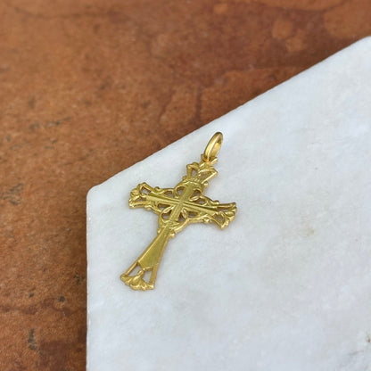 14KT Yellow Gold Matte Filigree INRI Solid Cross Pendant 34mm