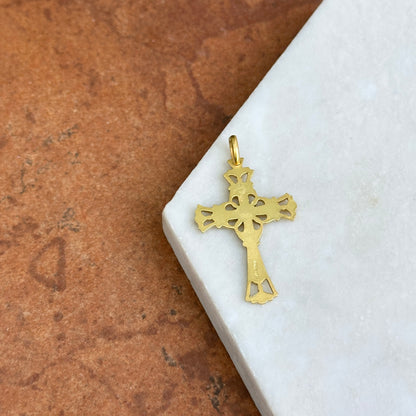 14KT Yellow Gold Matte Filigree INRI Solid Cross Pendant 34mm