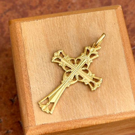 14KT Yellow Gold Matte Filigree INRI Solid Cross Pendant 34mm