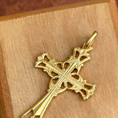 14KT Yellow Gold Matte Filigree INRI Solid Cross Pendant 34mm
