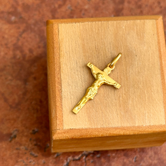 14KT Yellow Gold Matte Crucifix Jesus 2D Solid Cross Pendant