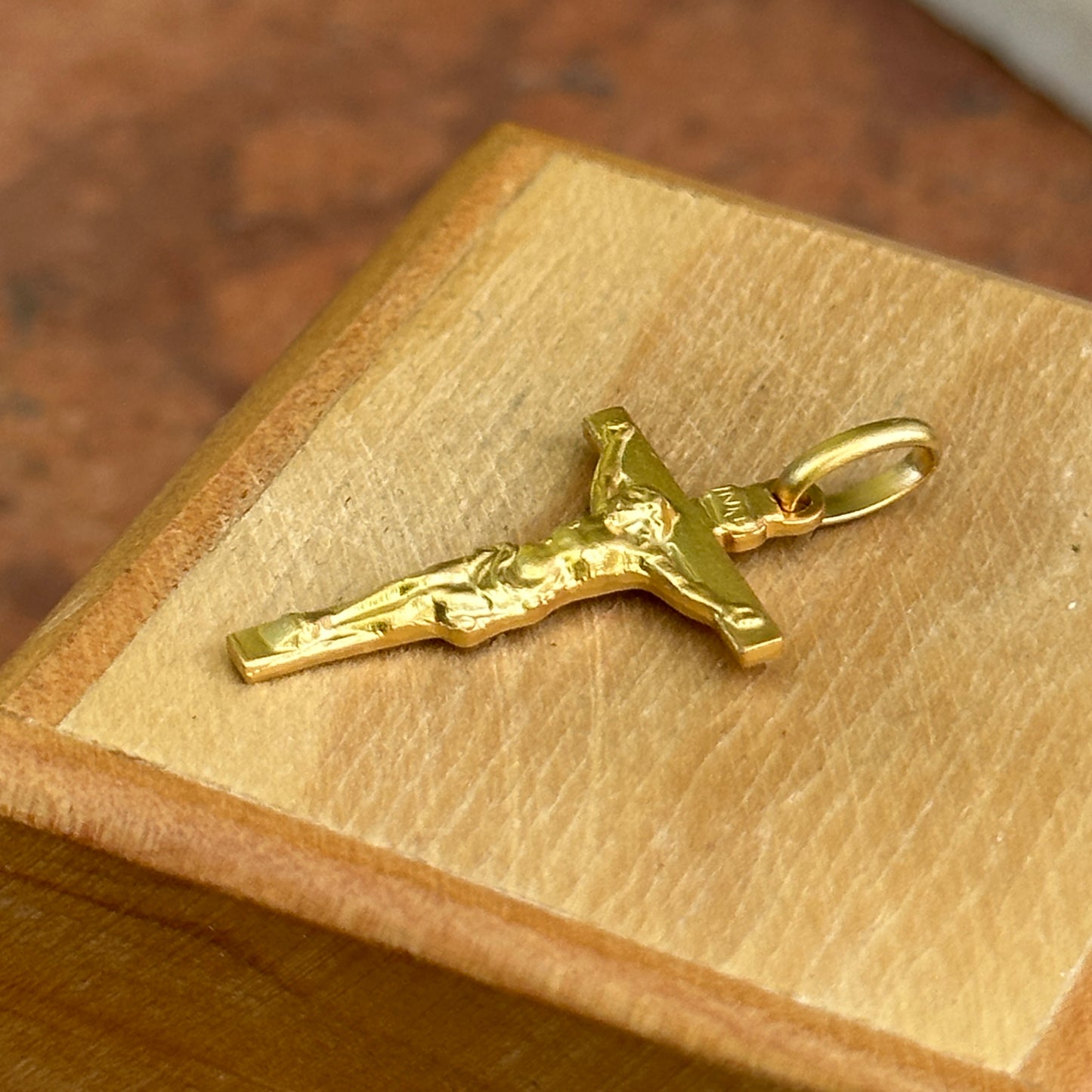 14KT Yellow Gold Matte Crucifix Jesus 2D Solid Cross Pendant