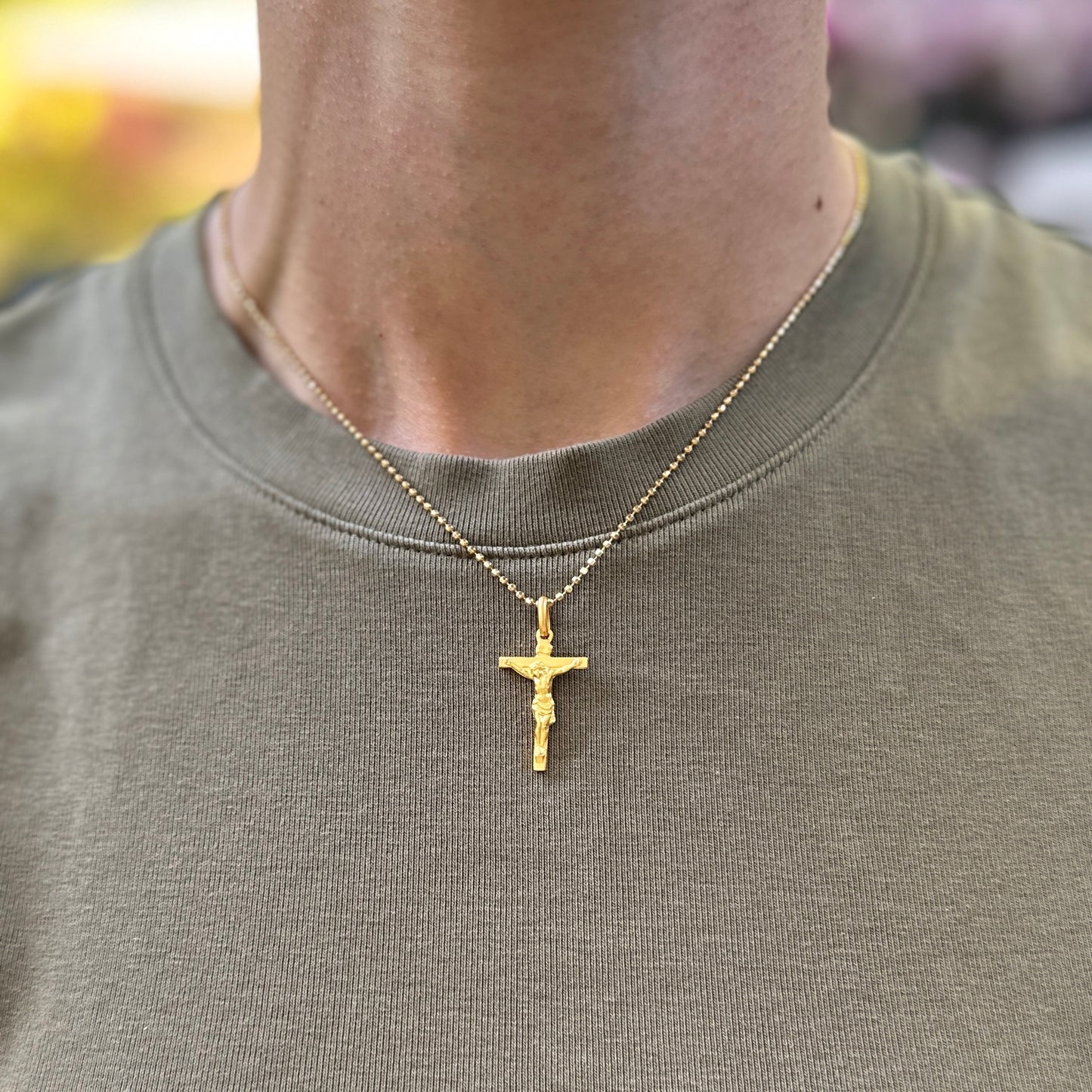 14KT Yellow Gold Matte Crucifix Jesus 2D Solid Cross Pendant