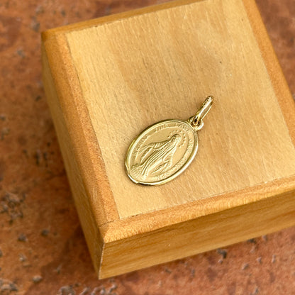 14KT Yellow Gold Matte Oval Miraculous Medal Pendant Charm 18mm