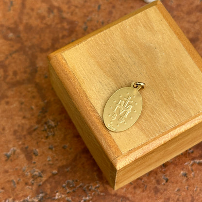 14KT Yellow Gold Matte Oval Miraculous Medal Pendant Charm 18mm