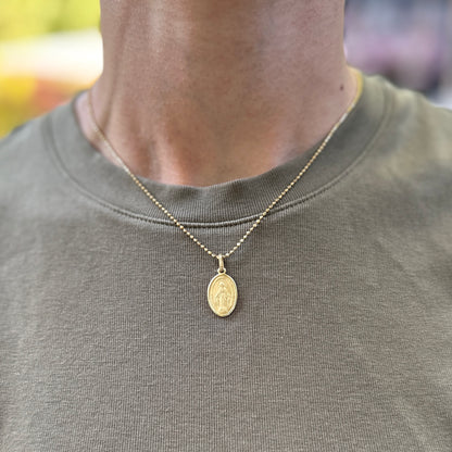 14KT Yellow Gold Matte Oval Miraculous Medal Pendant Charm 18mm