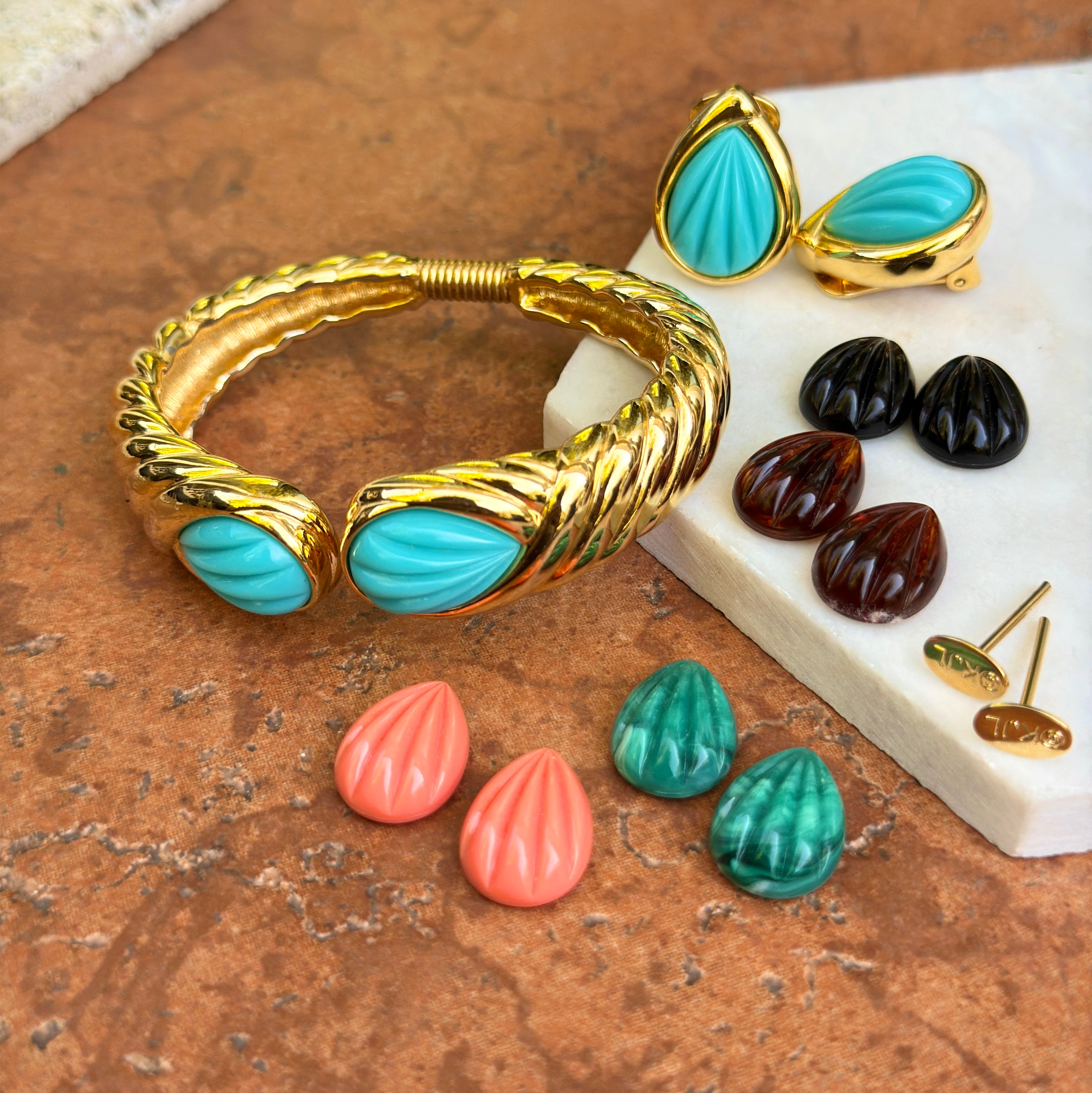 Estate Kenneth Jay Lane 5 Color Interchangeable Earring + Cuff