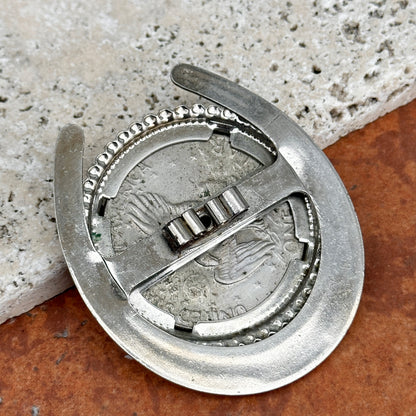 Estate Rare Silver 1978 Liberty Eisenhower One Dollar Coin in Horseshoe Belt Buckle - LSJ