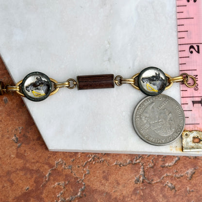 Estate Gold-Filled Painted Horse + Wood Like Links Bracelet - LSJ
