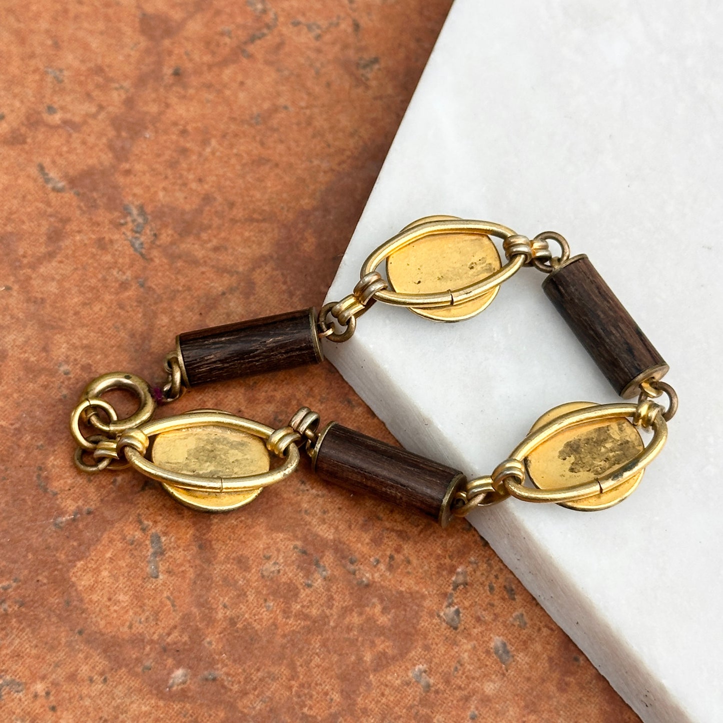 Estate Gold-Filled Painted Horse + Wood Like Links Bracelet - LSJ