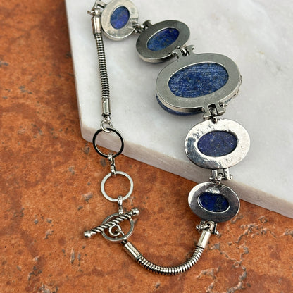 Estate Silver Horse + Oval Lapis Lazuli Stones Bracelet Toggle 7.25in