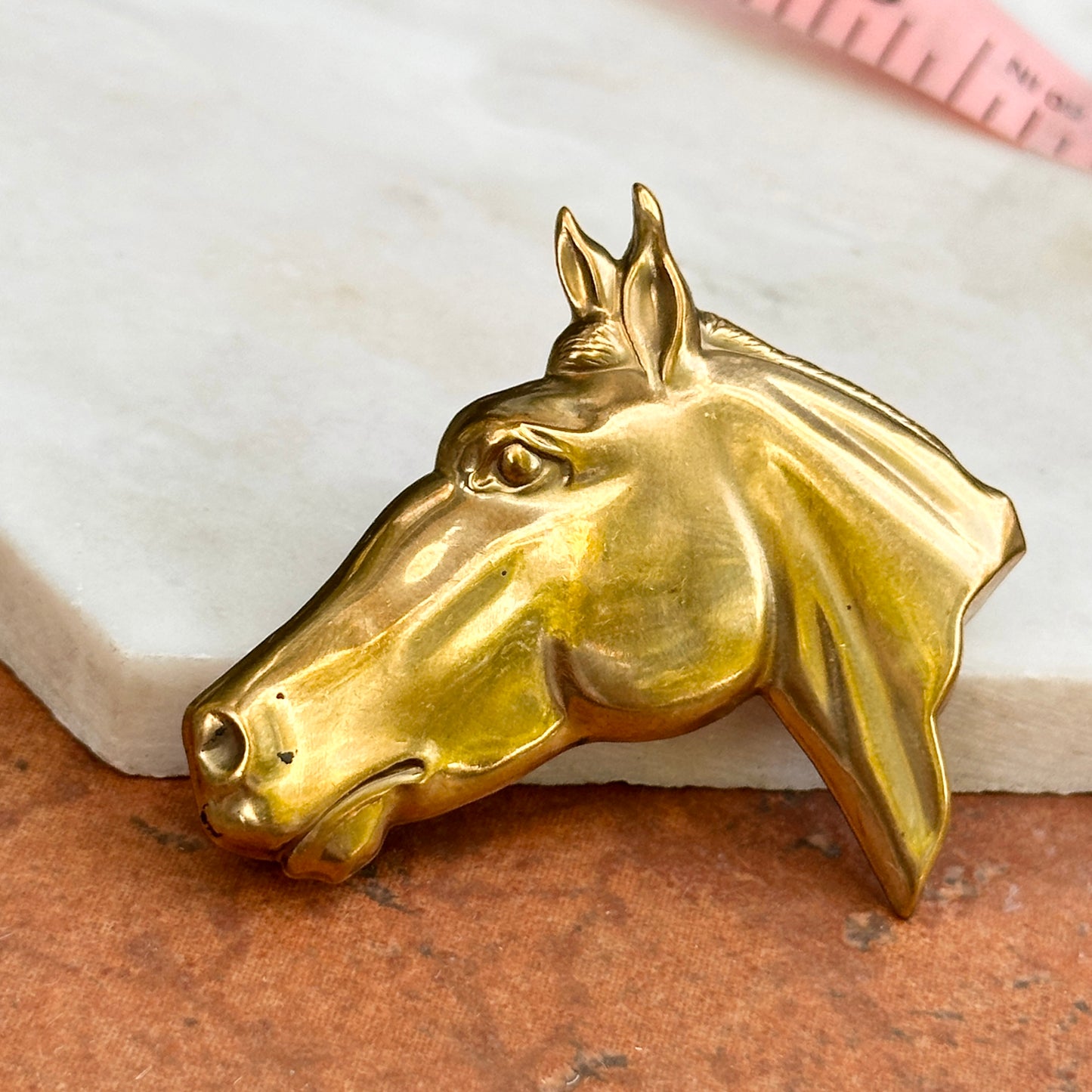 Estate Brass Polished Large Hollow Horse Head Pin Brooch
