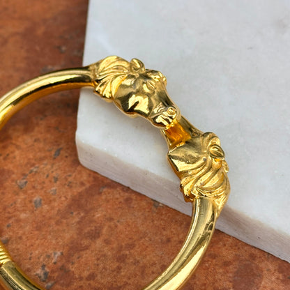 Estate Yellow Gold Tone Shiny + Double Horse Head Springed Cuff Bracelet