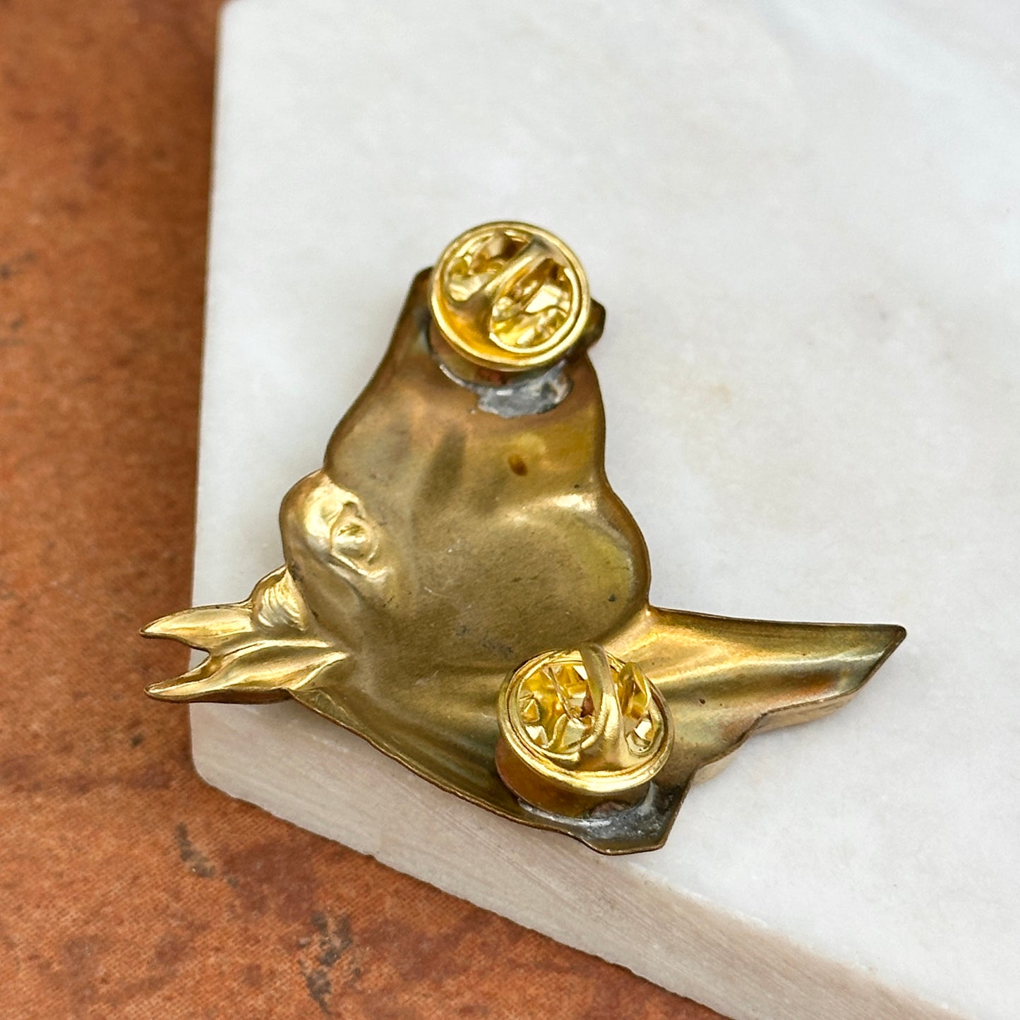 Estate Brass Polished Large Hollow Horse Head Pin Brooch