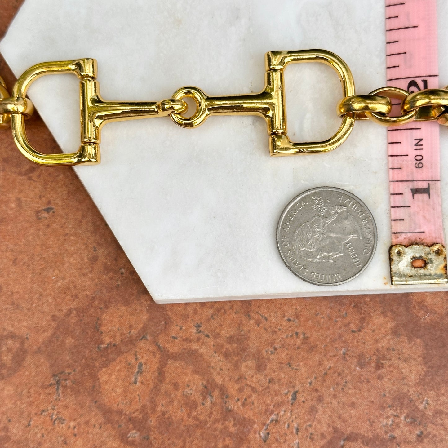 Yellow Gold-Plated Double Horse Bit Oval Link Bracelet