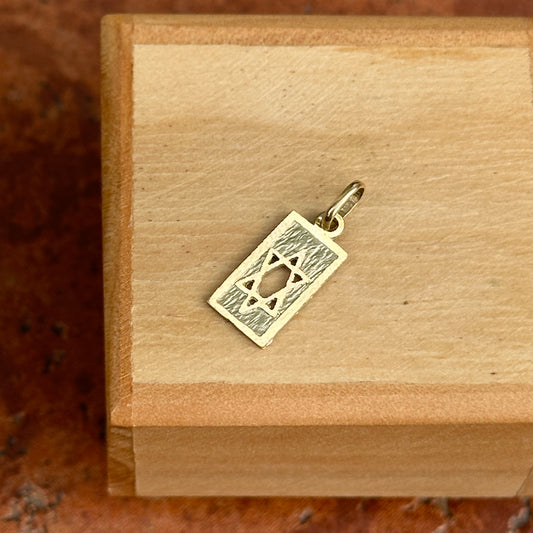 14KT Yellow Gold Rectangle Star of David Textured Pendant Charm