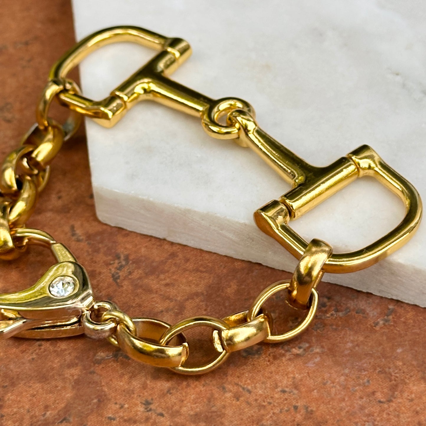 Yellow Gold-Plated Double Horse Bit Oval Link Bracelet