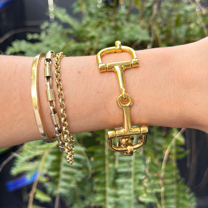 Yellow Gold-Plated Double Horse Bit Oval Link Bracelet