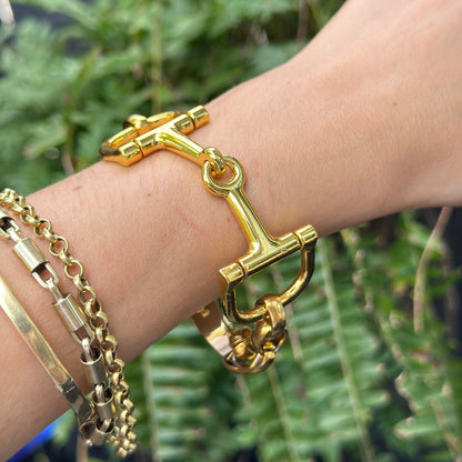 Yellow Gold-Plated Double Horse Bit Oval Link Bracelet