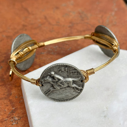 Estate Bourbon & Bowties Yellow Plated Copper Wire Bracelet + Silver Tone Horse Links