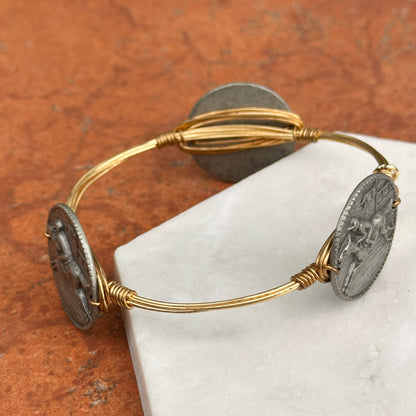 Estate Bourbon & Bowties Yellow Plated Copper Wire Bracelet + Silver Tone Horse Links
