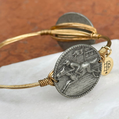 Estate Bourbon & Bowties Yellow Plated Copper Wire Bracelet + Silver Tone Horse Links