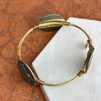 Estate Bourbon & Bowties Yellow Plated Copper Wire Bracelet + Silver Tone Horse Links