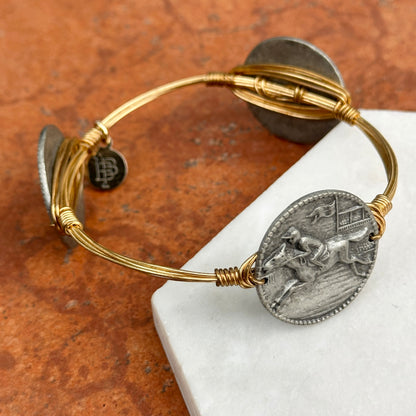 Estate Bourbon & Bowties Yellow Plated Copper Wire Bracelet + Silver Tone Horse Links