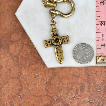 Yellow-Tone Link Cross + Shackle Dangle Necklace