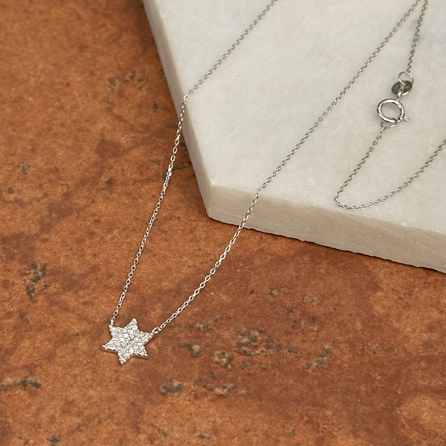 14KT White Gold Small Pave Star of David Necklace