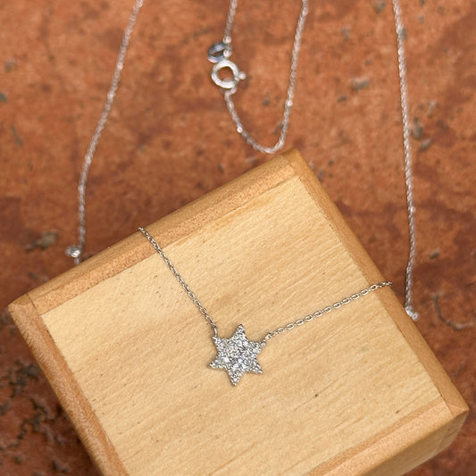 14KT White Gold Small Pave Star of David Necklace