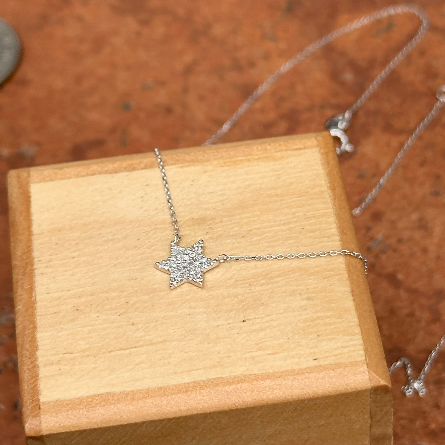 14KT White Gold Small Pave Star of David Necklace