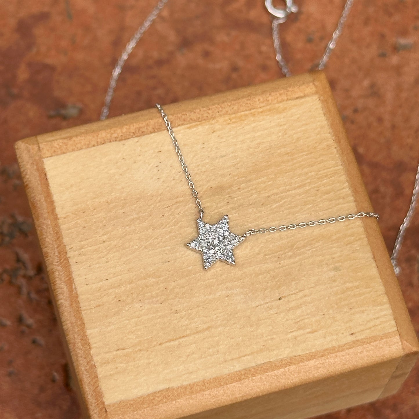 14KT White Gold Small Pave Star of David Necklace