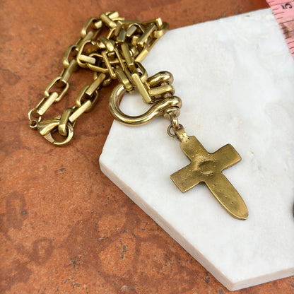 Yellow-Tone Link Cross + Shackle Dangle Necklace