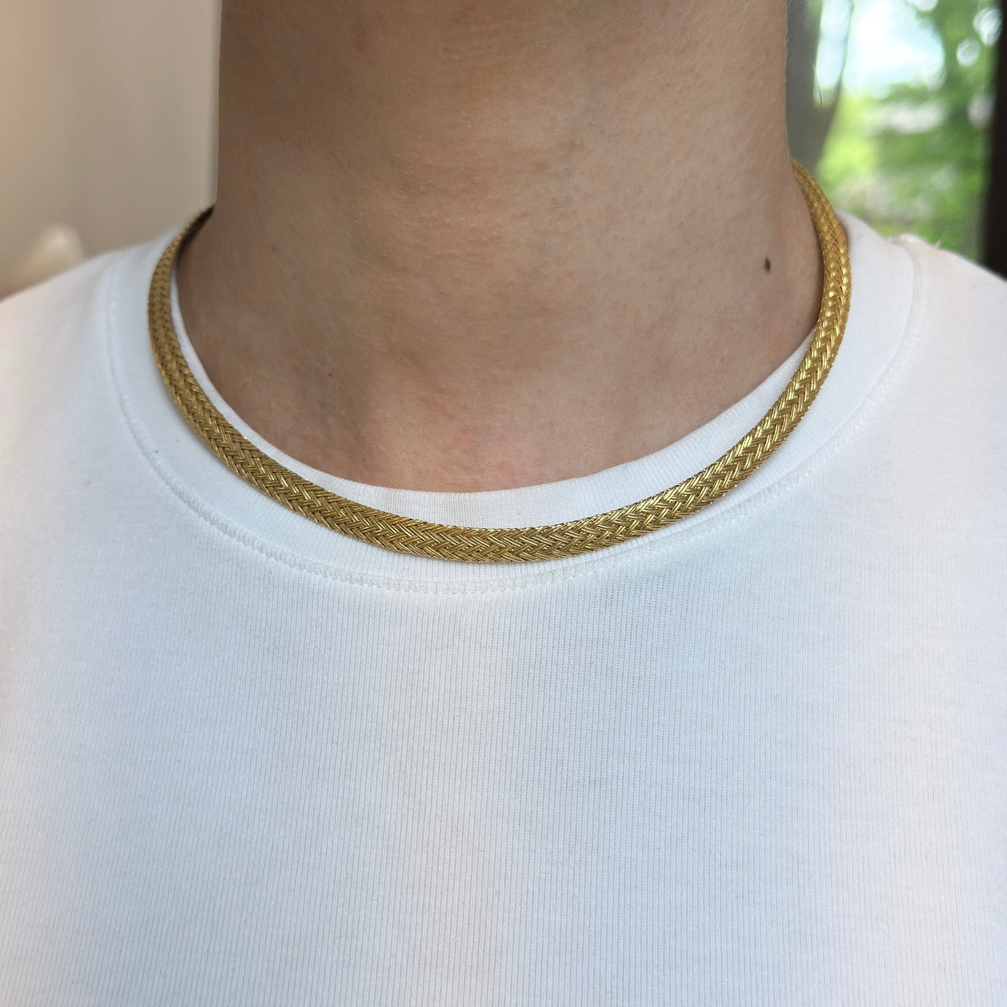 Estate 14KT Yellow Gold Weave Chain Collar Necklace