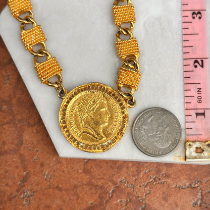 Estate Gold-Tone Napoleon Replica Coin Oval Wrapped Link Necklace + Toggle