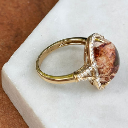 18KT Yellow Gold Dragons Egg Opal Baguette + Round Diamond Ring