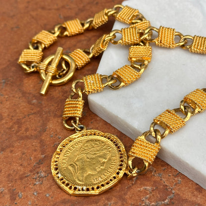 Estate Gold-Tone Napoleon Replica Coin Oval Wrapped Link Necklace + Toggle