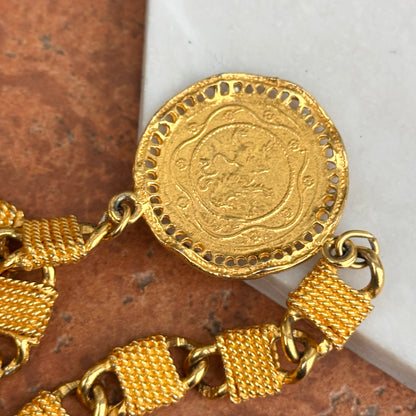 Estate Gold-Tone Napoleon Replica Coin Oval Wrapped Link Necklace + Toggle