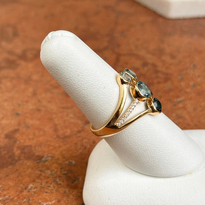 18KT Yellow Gold Round Swiss & London Blue Topaz + Diamond Ring