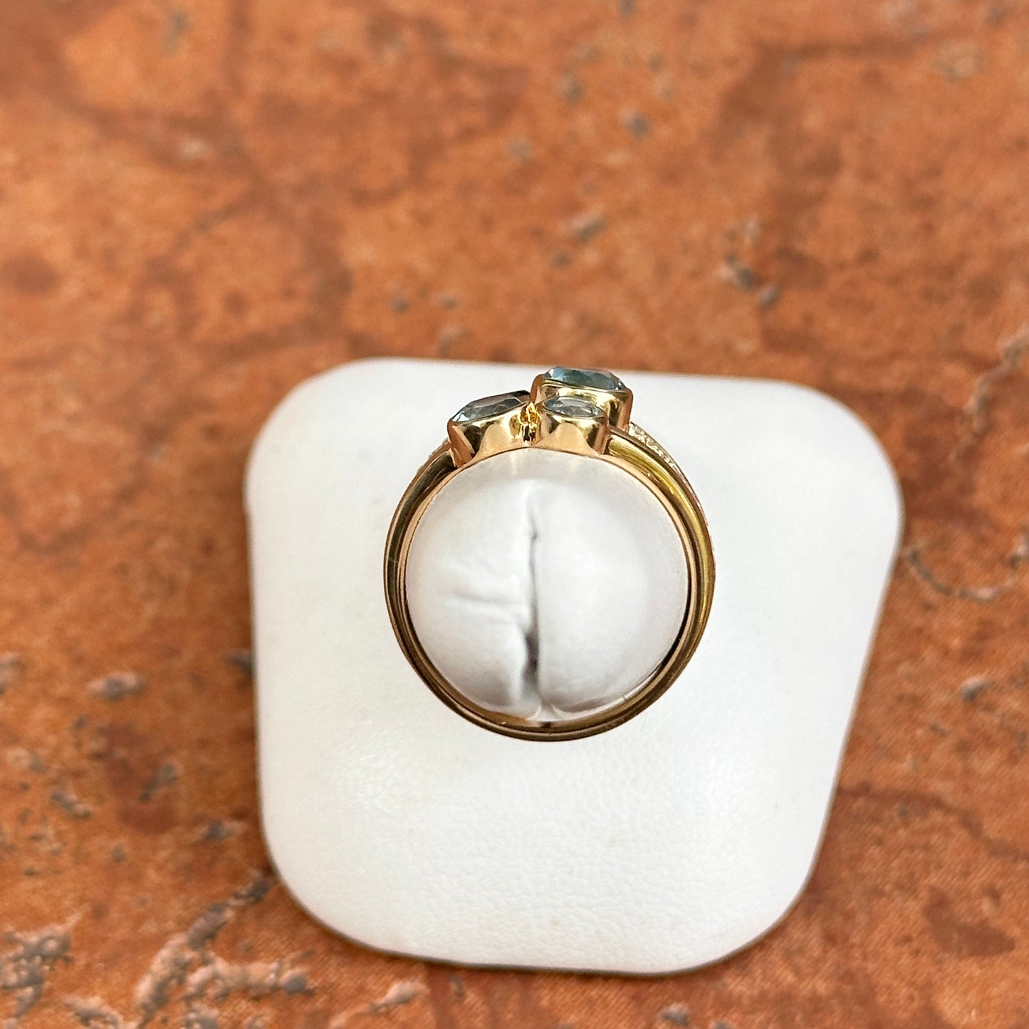 18KT Yellow Gold Round Swiss & London Blue Topaz + Diamond Ring