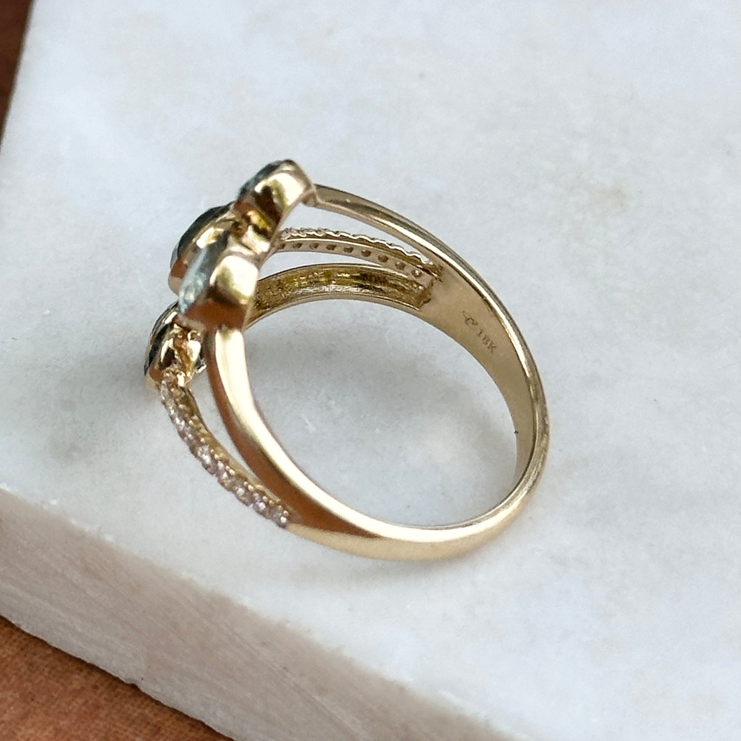 18KT Yellow Gold Round Swiss & London Blue Topaz + Diamond Ring