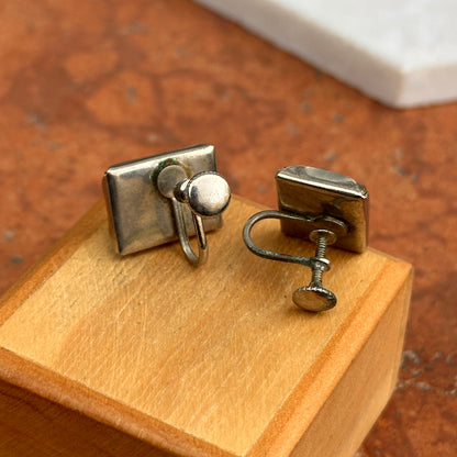 Estate Silver Tone Painted Horse Crystal Rectangle Screw Back Earrings