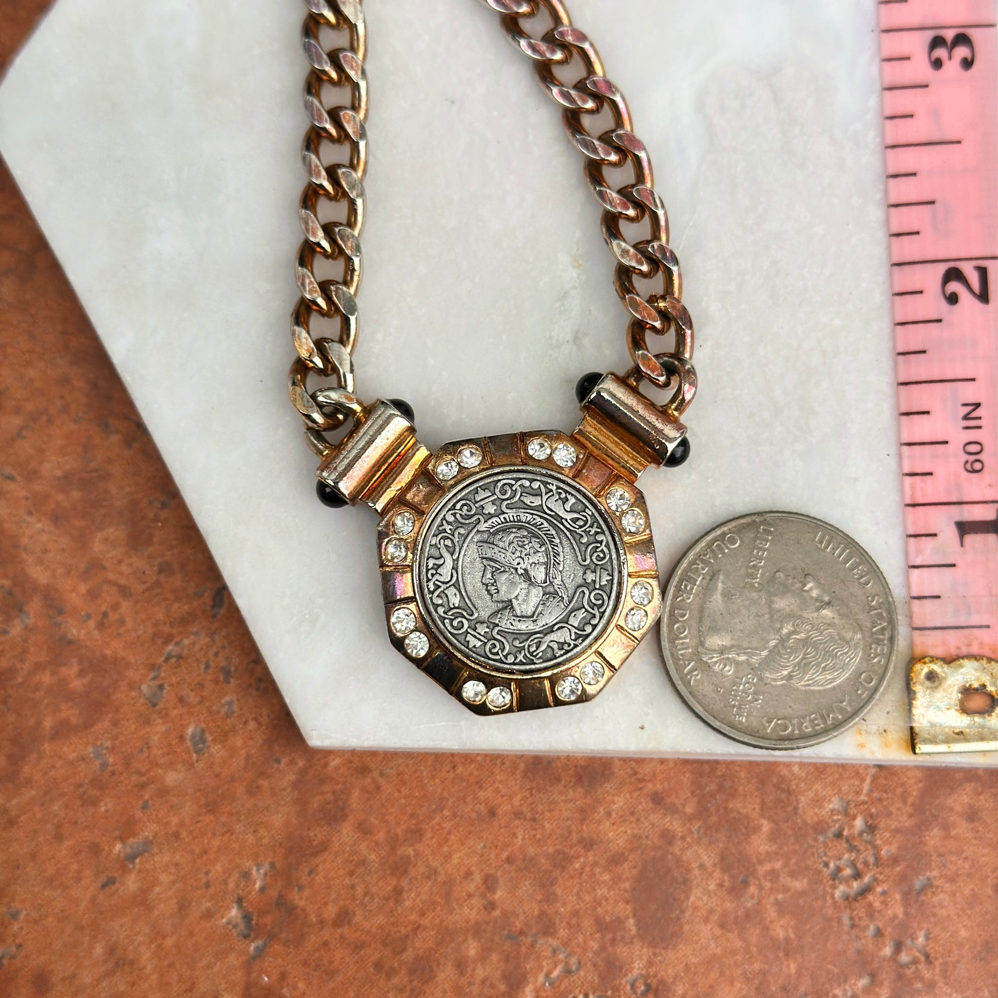 Estate Silver/ Yellow-Tone Replica Roman Coin Chain Necklace - LSJ